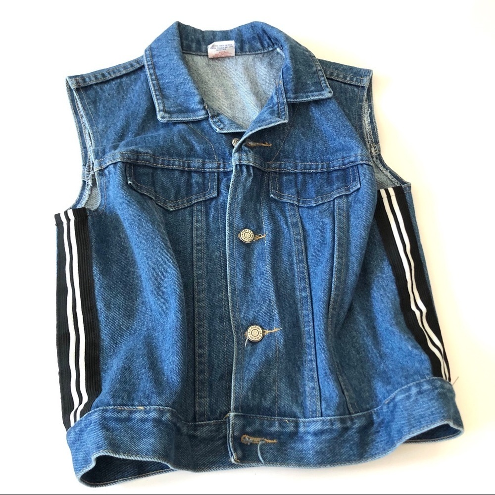 Vintage Black & White Stripe Jean Jacket Sz Small